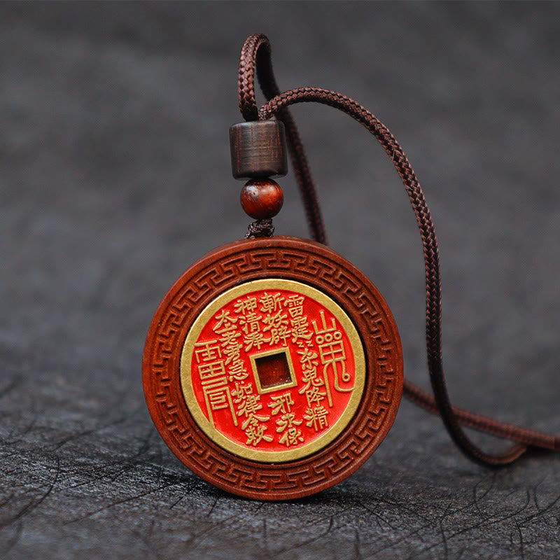 Nimara Ritual Lightning Struck Jujube Wood Yin Yang Bagua Mountain Ghosts Spend Money Protection Necklace Pendant