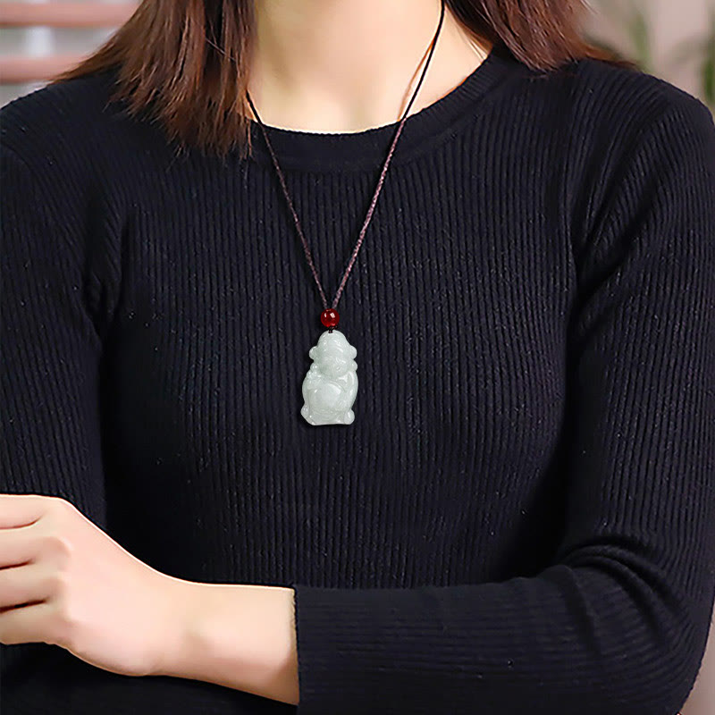 Nimara Ritual Natural Jade Chinese God of Wealth Caishen Ingot Luck Necklace Pendant