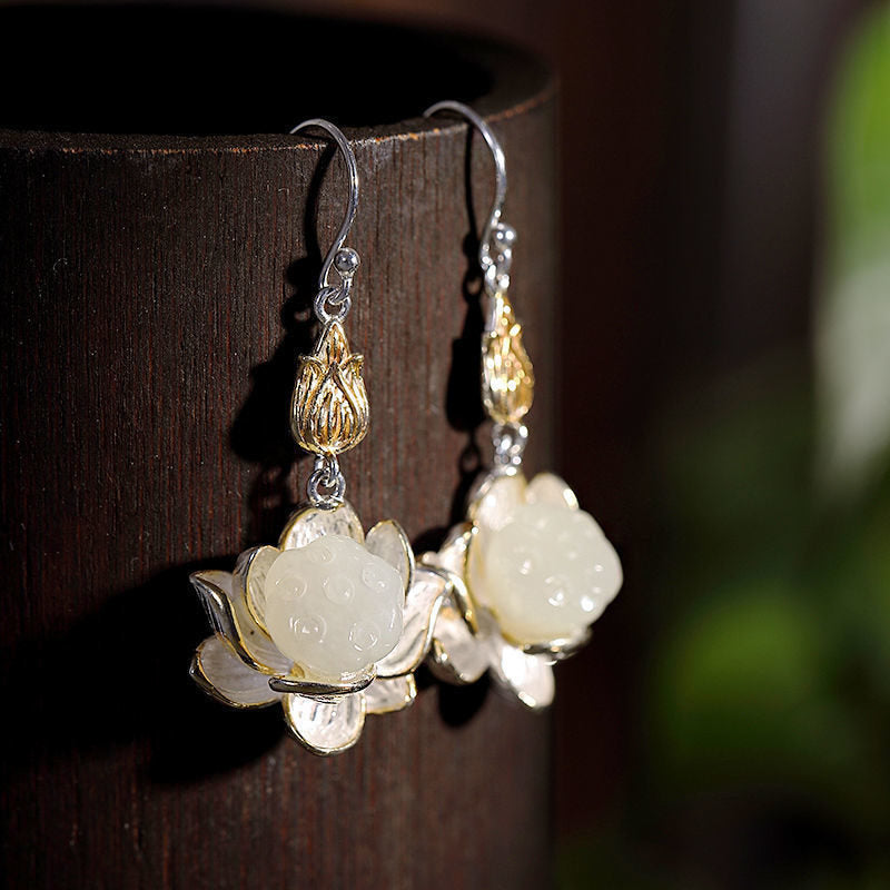 Nimara Ritual White Jade Protection Harmony Drop Earrings