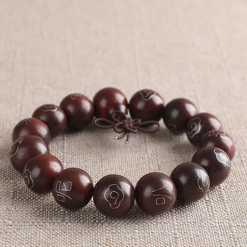 Nimara Ritual 925 Sterling Silver Inlaid Small Leaf Red Sandalwood Om Mani Padme Hum Character Auspicious Clouds Protection Bracelet