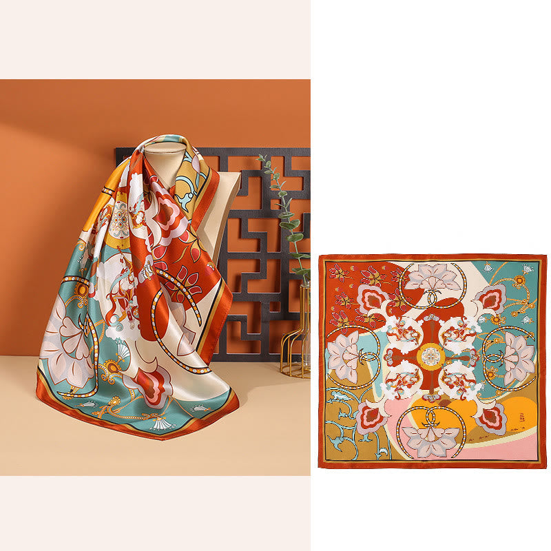 Nimara Ritual Pastoral Scene Hot Air Balloon Spring Blossom 100% Mulberry Silk Neck Hair Scarf