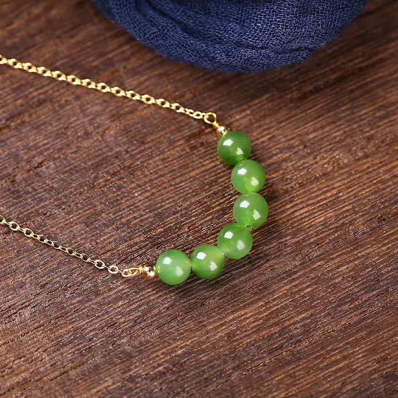 Nimara Ritual 14k Gold Plated Hetian Cyan Jade Beaded Luck Necklace Pendant
