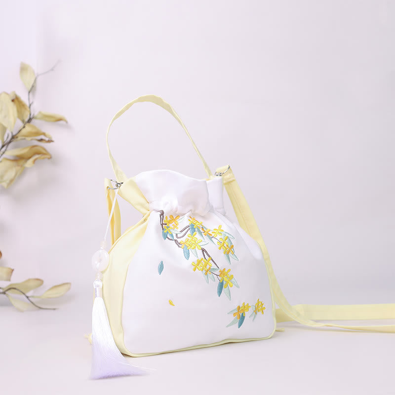 Nimara Ritual Embroidered Osmanthus Peony Grape Cat Cotton Linen Tote Crossbody Bag Shoulder Bag Handbag