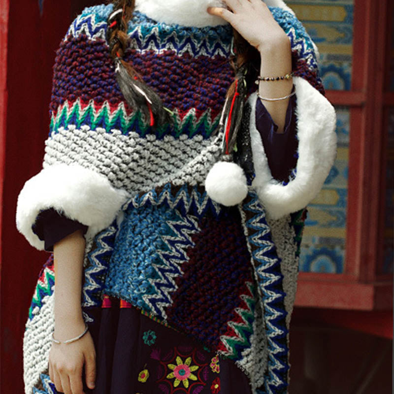 Nimara Ritual Tibetan Multicolored Striped Shawl Winter Cozy Travel Scarf Wrap