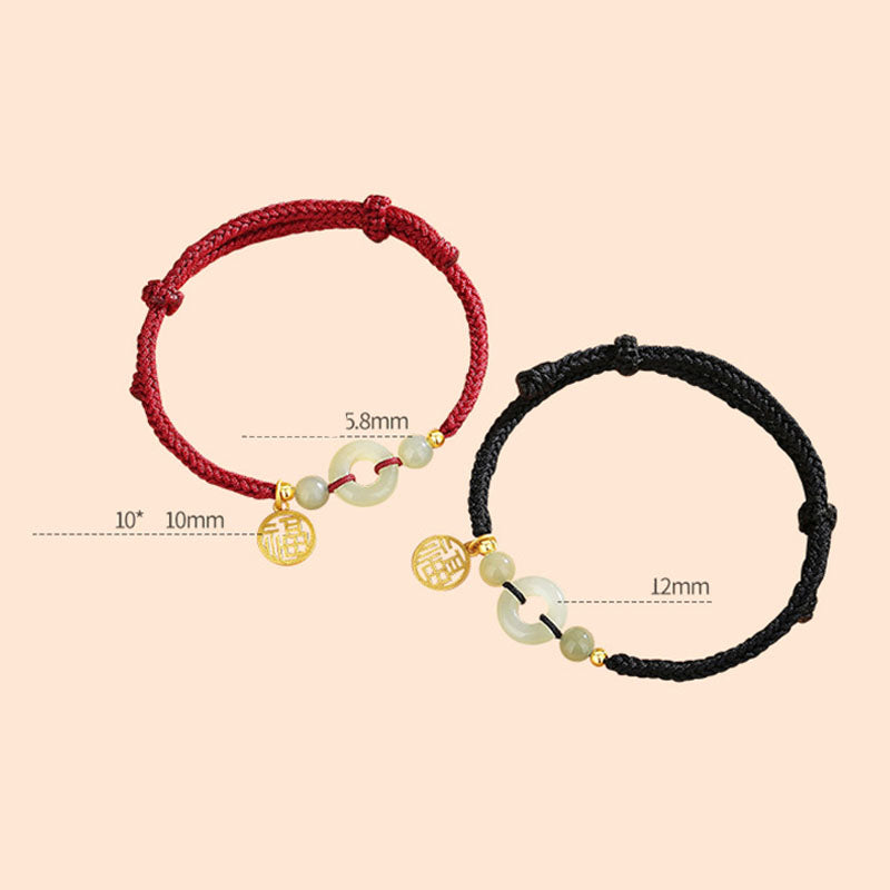 Nimara Ritual 925 Sterling Silver Hetian Jade Peace Buckle Fu Character Charm Abundance Bracelet