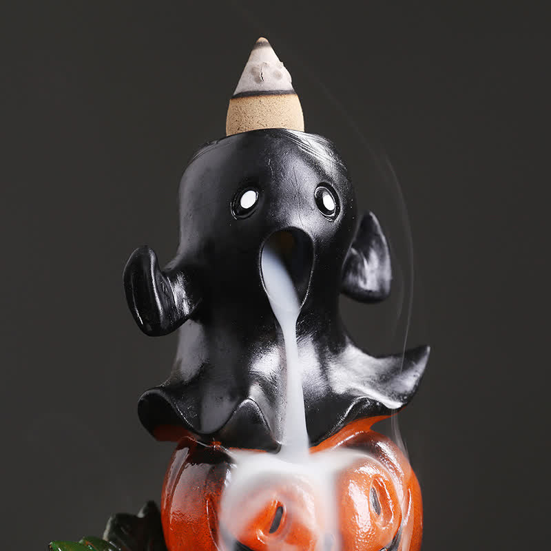 Nimara Ritual Halloween Pumpkins Ghost Resin Backflow Smoke Fountain Incense Burner Decoration