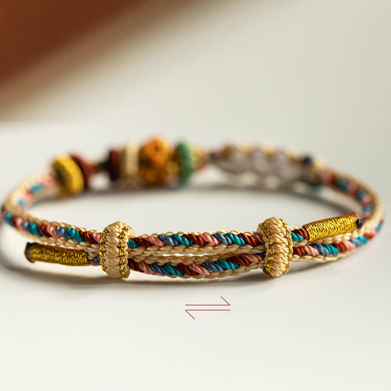 Nimara Ritual Handmade Dunhuang Color Peach Blossom Pattern Braid String Bracelet