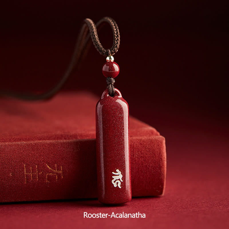 Nimara Ritual Chinese Zodiac Natal Buddha Cinnabar Amulet Protection String Necklace Pendant