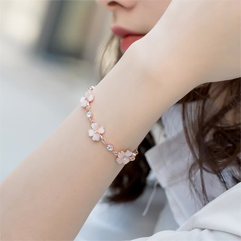 Nimara Ritual Pink Crystal Four Leaf Clover Love Chain Bracelet