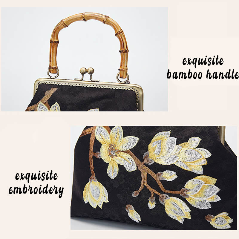 Nimara Ritual Plum Blossom Embroidery Bamboo Handle Handbag Crossbody Bag
