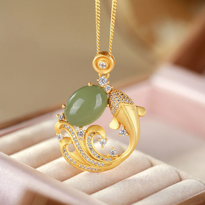 Nimara Ritual Cyan Jade Koi Fish Healing Calm Necklace Pendant