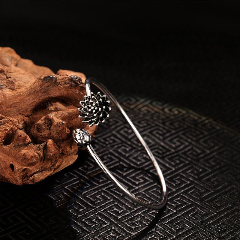 Nimara Ritual Retro Lotus White Copper Enlightenment Bracelet Bangle