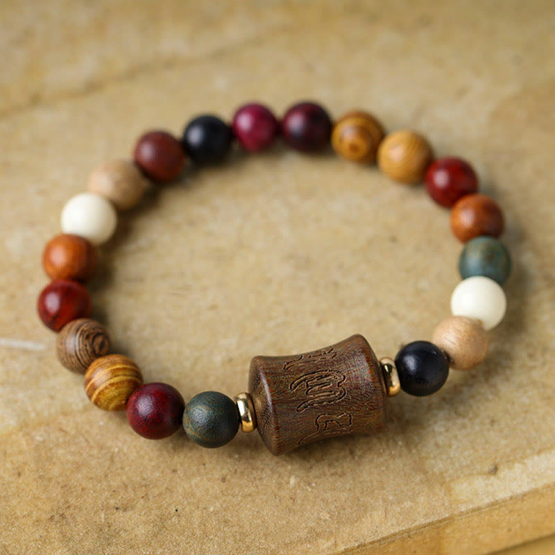 Nimara Ritual Tibet Multicolored Sandalwood Om Mani Padme Hum Protection Bracelet