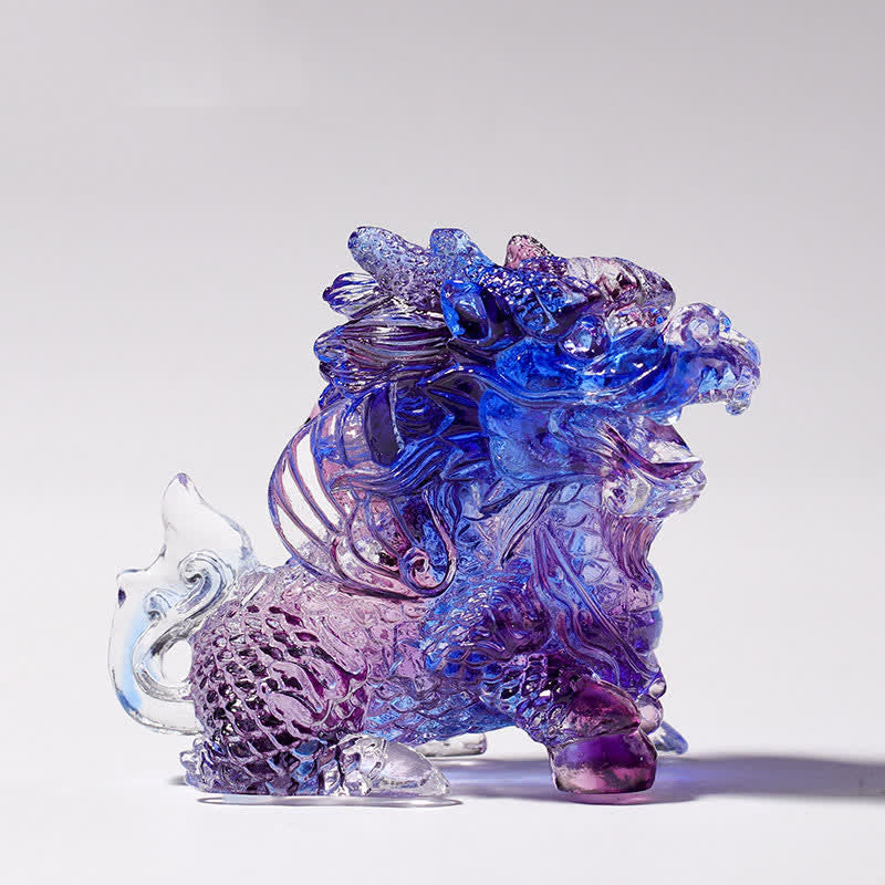 Nimara Ritual Feng Shui Kirin Handmade Liuli Crystal Art Piece Home Office Decoration