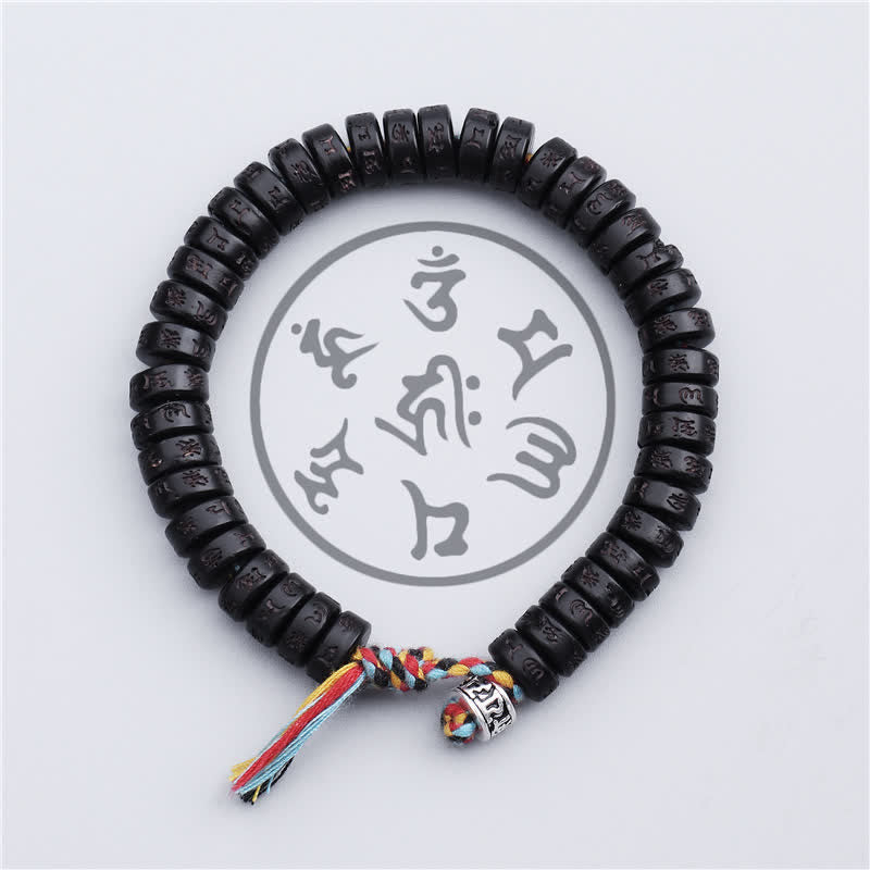 Nimara Ritual Tibetan Coconut Shell Beads Engraved Om Mani Padme Hum Mantra Happiness Bracelet