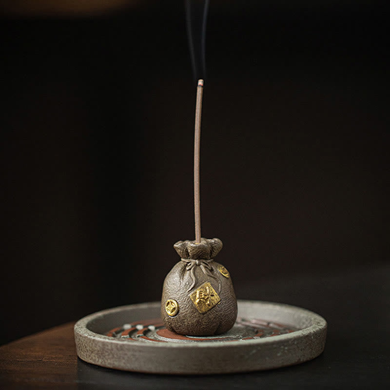 Nimara Ritual Small Treasure Bowl Lucky Bag Bagua Tray Healing Ceramic Stick Incense Burner Decoration