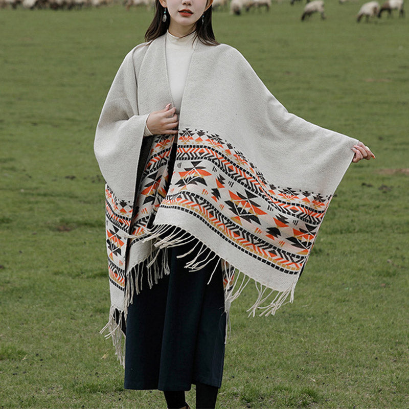 Nimara Ritual Tibetan Shawl Colorful Geometry Winter Cozy Travel Scarf Wrap