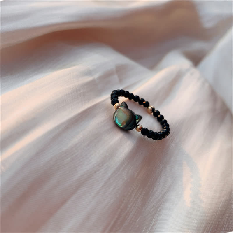 Nimara Ritual Natural Tridacna Stone Lovely Cat 14K Gold Plated Blessing Ring