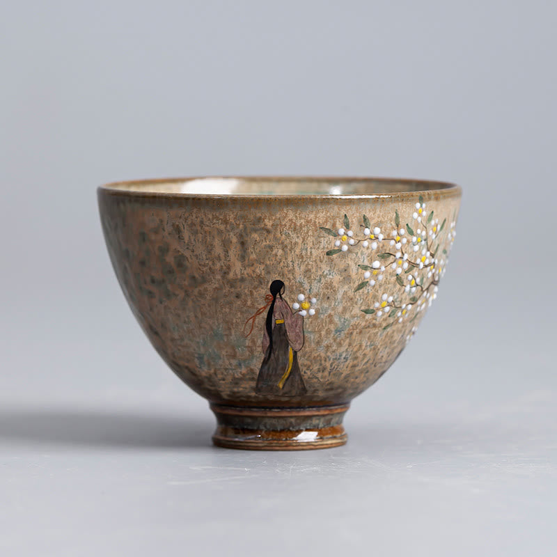 Nimara Ritual Jingdezhen Hand Painted Ru Kiln Porcelain Hanfu Girl Flower Ceramic Teacup Kung Fu Tea Cups