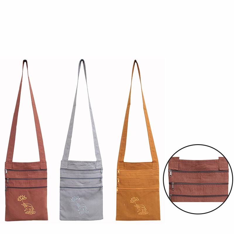 Nimara Ritual Spiritual Mind Practice Lotus Embroidered Cotton Shoulder Bag Crossbody Bag