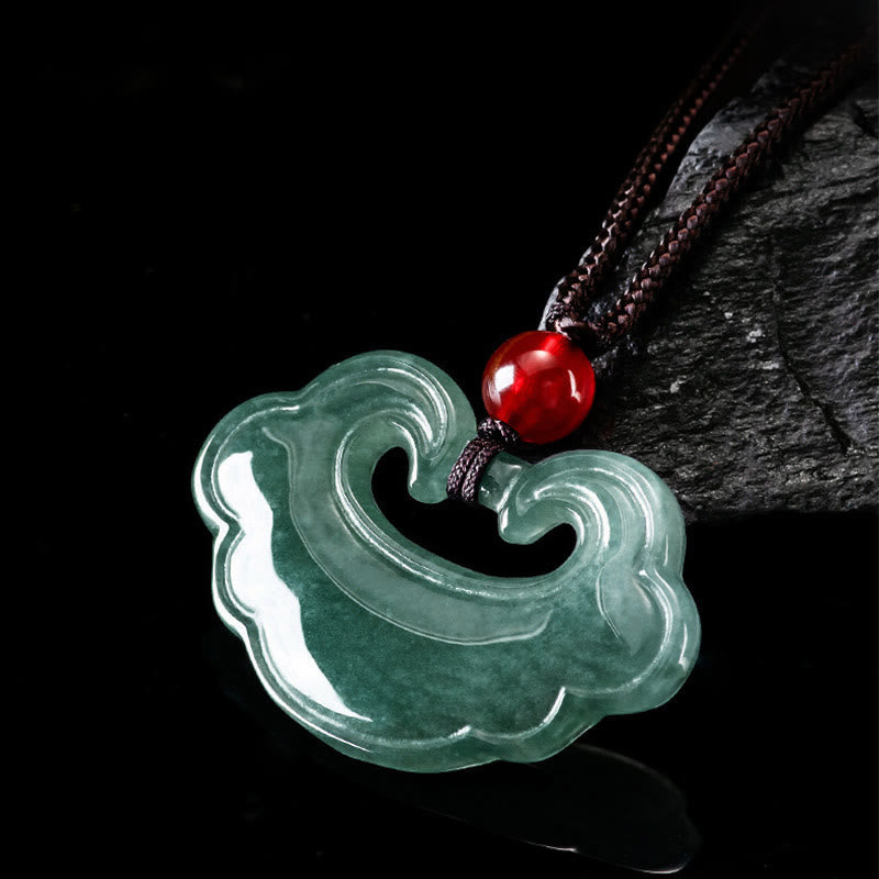 Nimara Ritual Natural Green Jade Chinese Lock Charm Luck Necklace Pendant