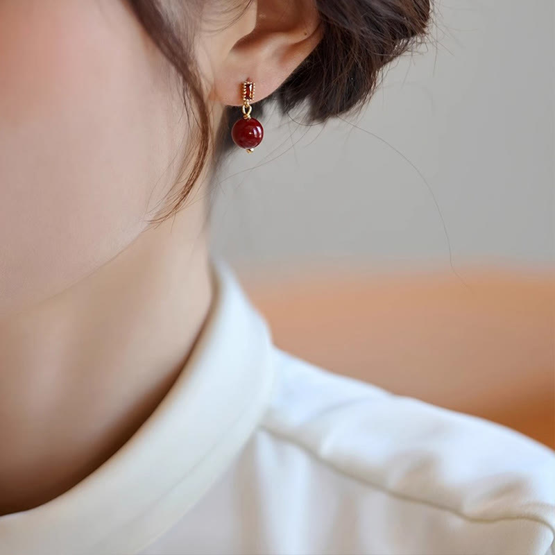 Nimara Ritual 925 Sterling Silver Posts 14K Gold Filled Cinnabar Bead Zircon Calm Earrings