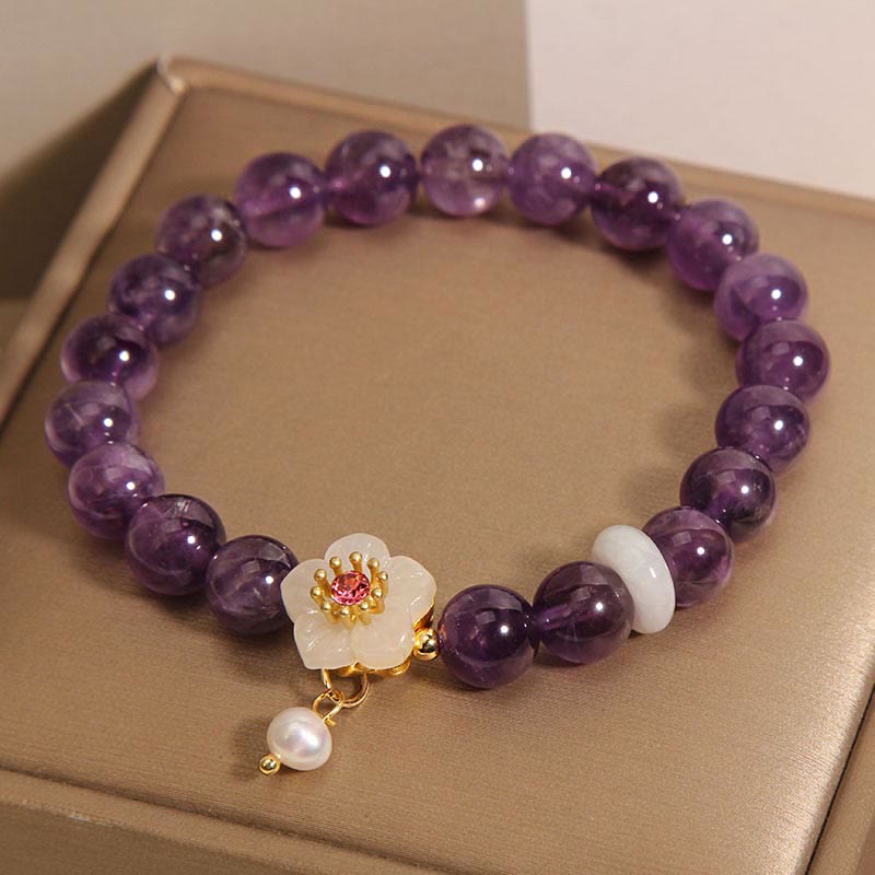 Nimara Ritual Natural Amethyst White Agate Pearl Charm Balance Bracelet