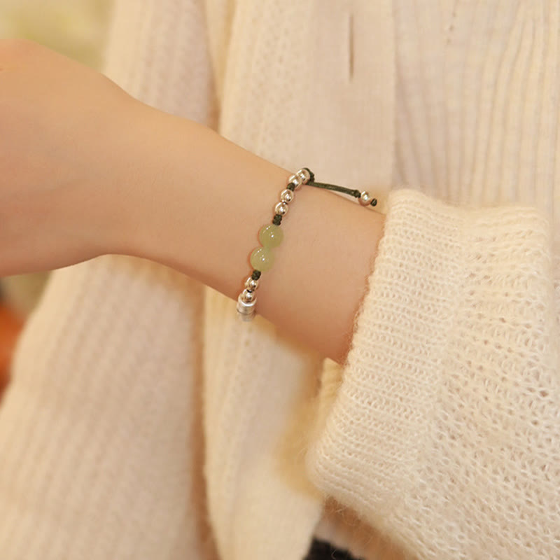 Nimara Ritual 925 Sterling Silver Natural Jade Fu Character Bamboo Abundance Bracelet