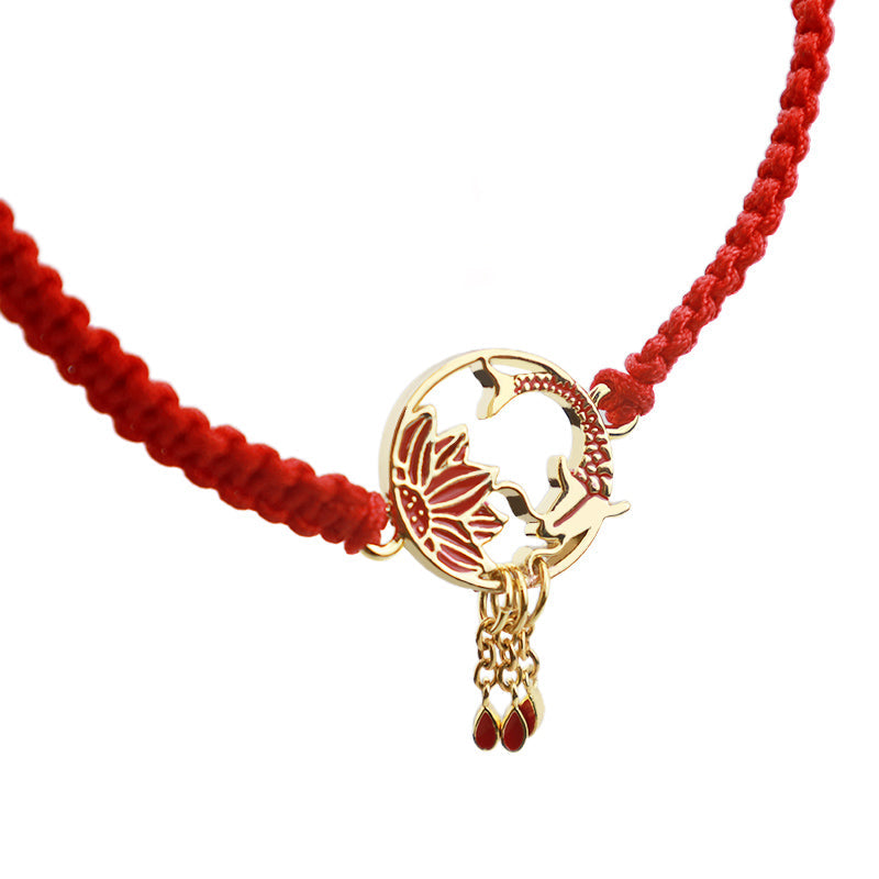 Nimara Ritual Tibetan Handmade Lotus Koi Fish Lucky Red String Bracelet