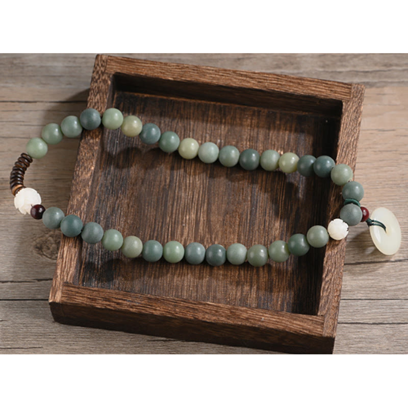 Nimara Ritual Cyan Bodhi Seed Lotus Jade Peace Buckle Wisdom Double Wrap Bracelet