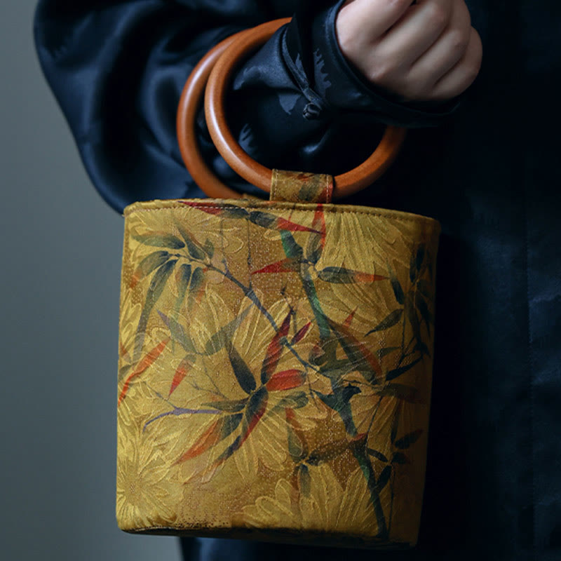 Nimara Ritual Bamboo Leaf Butterfly Cherry Blossom Persimmon Wood Handle Handbag