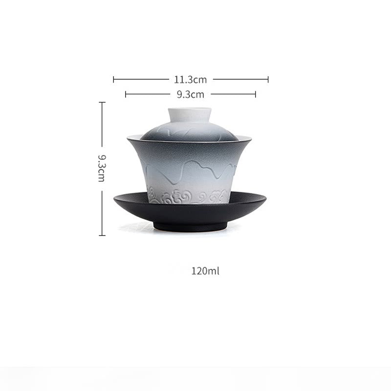 Nimara Ritual Retro Blue Ocean Sea Waves Gradient Ceramic Gaiwan Sancai Teacup Kung Fu Tea Cup And Saucer With Lid