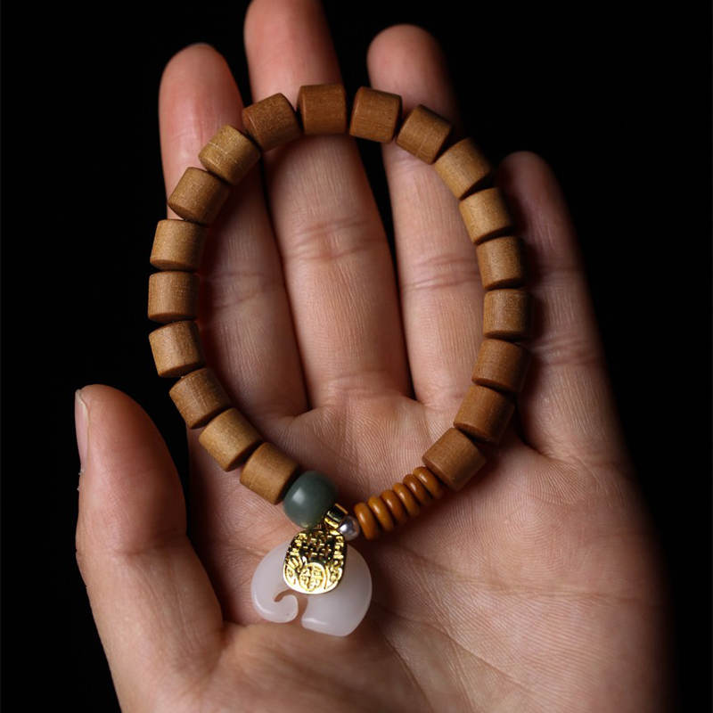 Nimara Ritual Sandalwood Jade Elephant Protection Bracelet