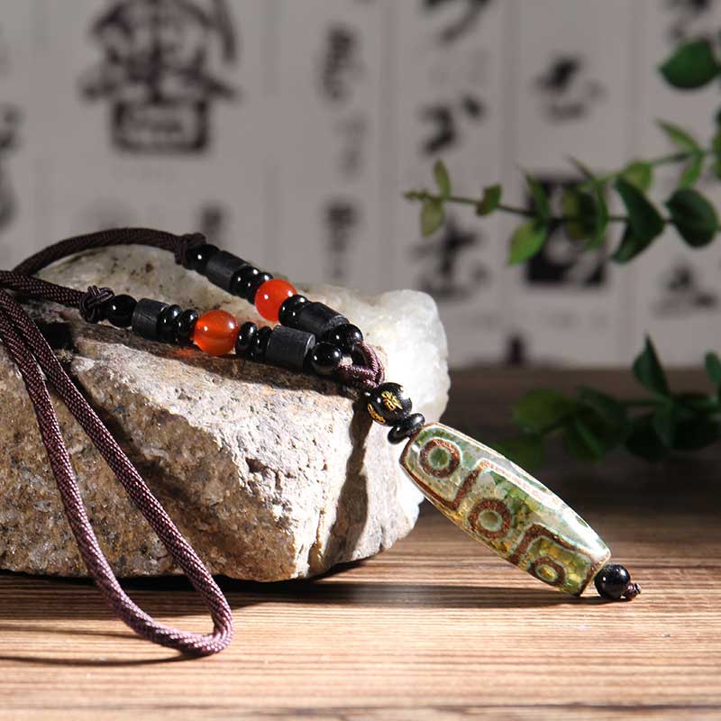 Nimara Ritual Tibetan Nine-Eye Dzi Bead Wealth Necklaces & Pendants