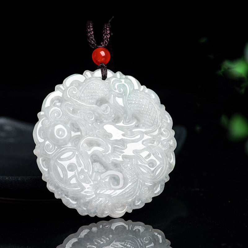 Nimara Ritual White Jade Dragon Protection Necklace String Pendant