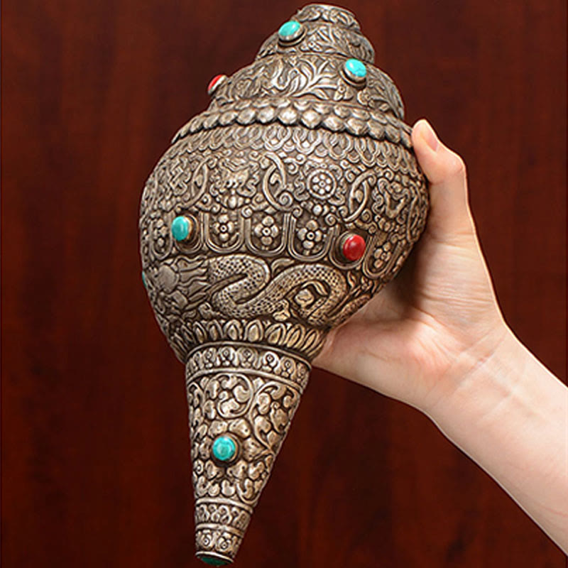 Nimara Ritual Tibetan Handmade Natural Shankha Engraved Eight Auspicious Symbols Conch Shell Lucky Home Decoration