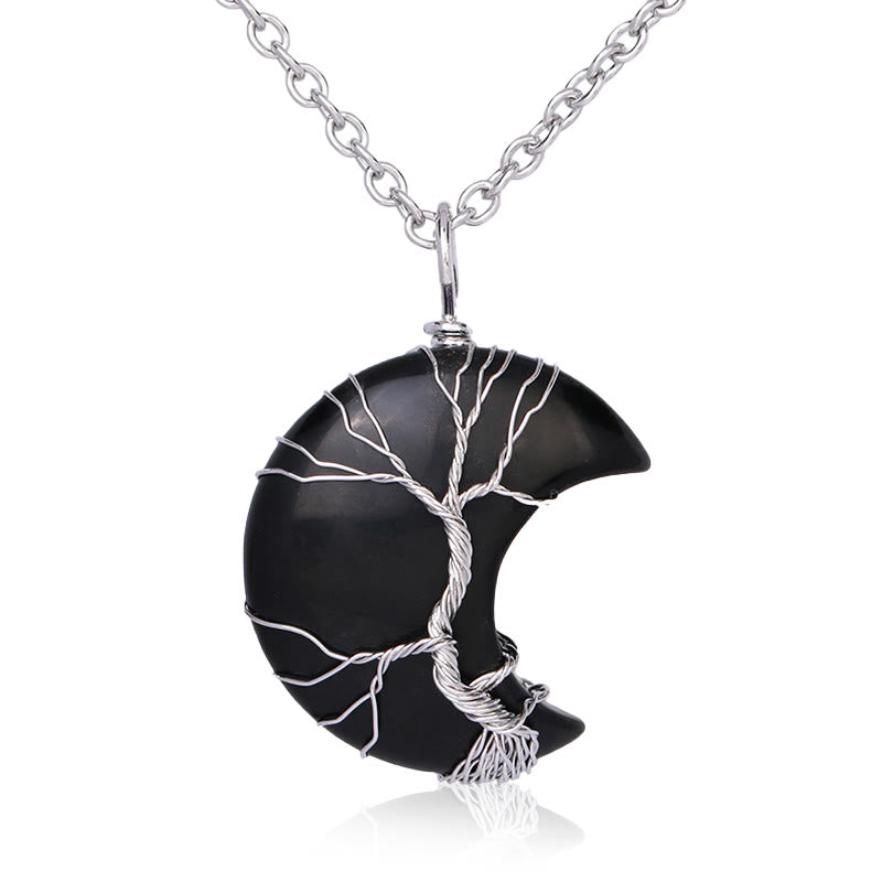 Nimara Ritual Natural Quartz Crystal Moon Tree Of Life Healing Energy Necklace Pendant