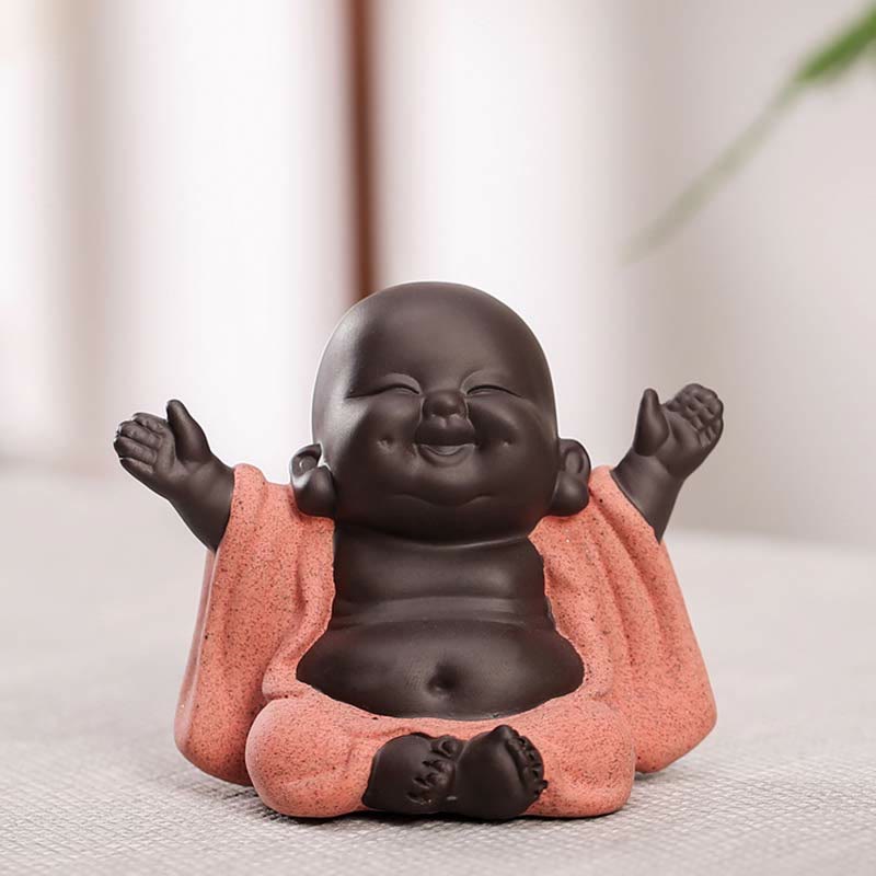 Nimara Ritual Always Smiling Laughing Buddha Wealth Luck Purple Clay Maitreya Statue Decoration