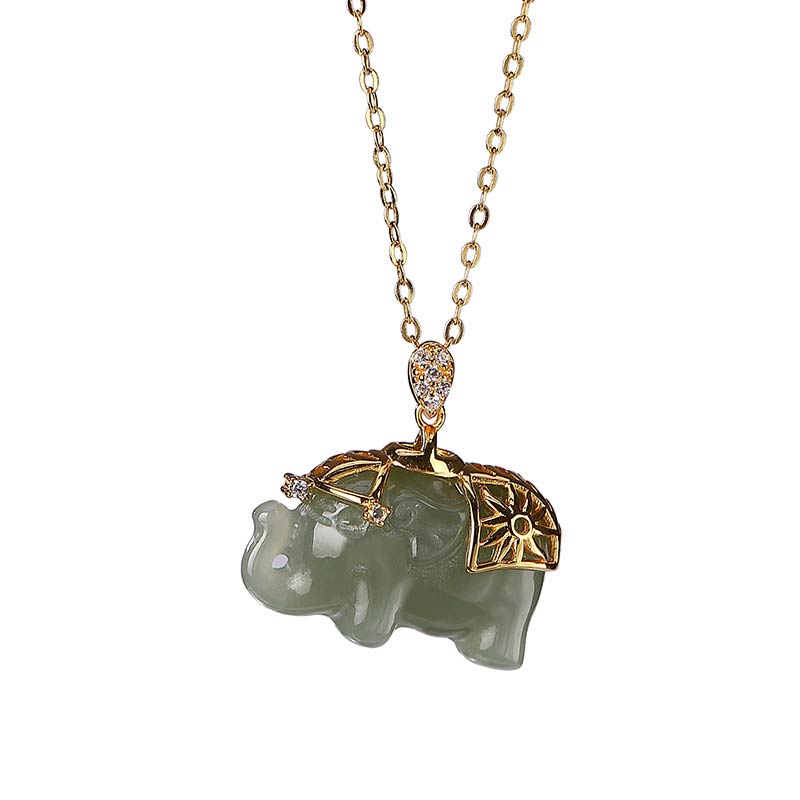 Nimara Ritual 925 Sterling Silver Jade Elephant Blessing Fortune Necklace Chain Pendant