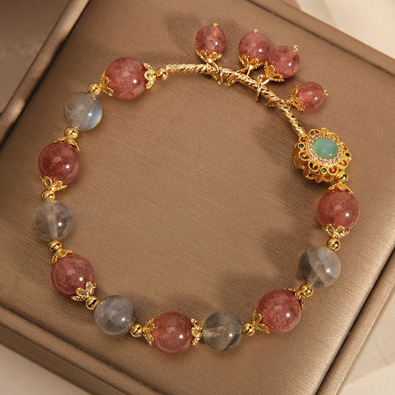 Nimara Ritual Strawberry Quartz Moonstone Healing Tassel Charm Bracelet