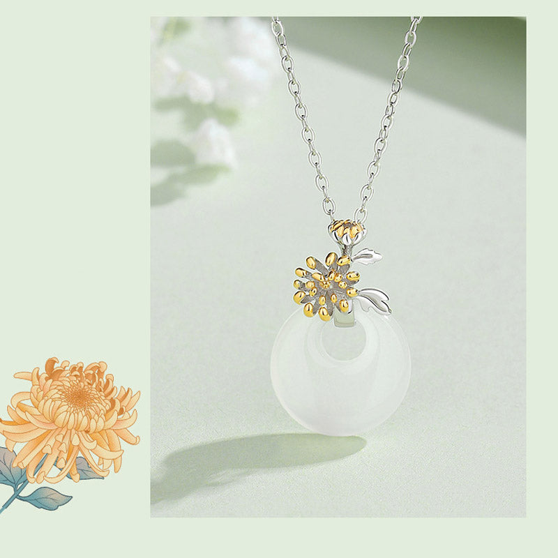 Nimara Ritual 925 Sterling Silver Round Chalcedony Twelve Months Flower Harmony Necklace Pendant