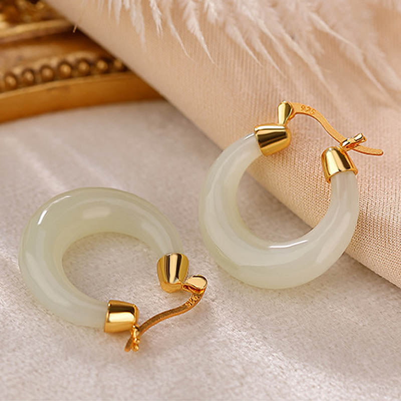 Nimara Ritual Round Jade Cyan Jade Prosperity Luck Drop Earrings