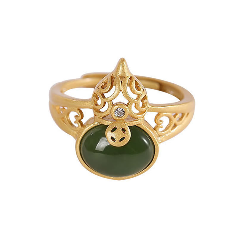 Nimara Ritual Gourd Cyan Jade Copper Coin Success Luck Adjustable Ring