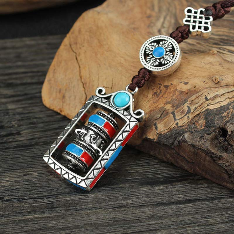 Nimara Ritual Six True Words Prayer Wheel Rotation Knot Blessing Keychain Decoration