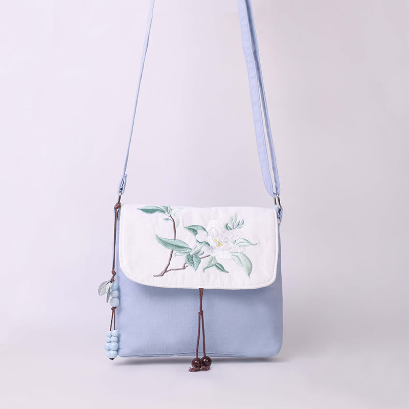 Nimara Ritual Embroidered Camellia Epiphyllum Gardenia Sakura Flowers Crossbody Bag Shoulder Bag Cellphone Bag