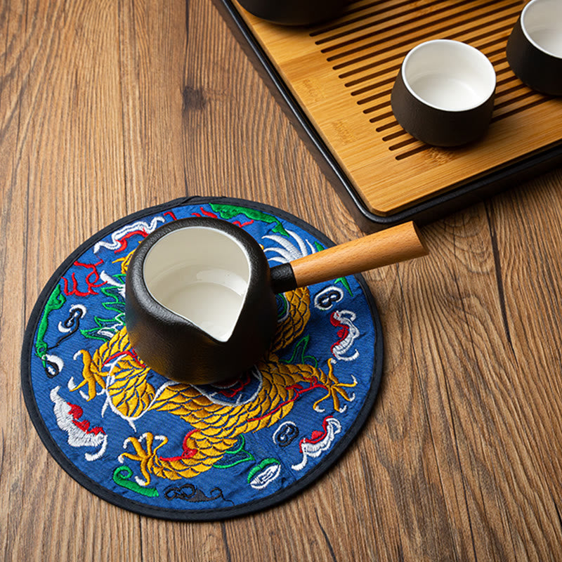 Nimara Ritual Dragon Embroidery Cup Mat Pad Tea Cup Coaster Kung Fu Tea Mat