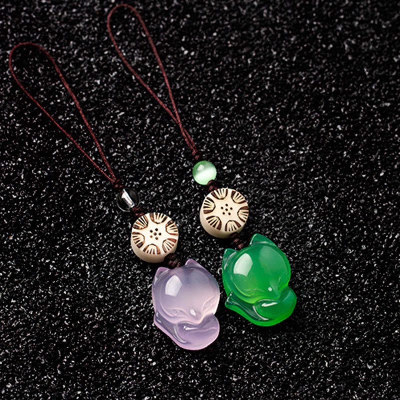 Nimara Ritual Natural Chalcedony Fox Harmony Phone Hanging Decoration