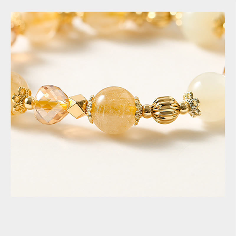 Nimara Ritual 14K Gold Plated Golden Rutilated Quartz Wealth Bell Lucky Fortune Charm Bracelet