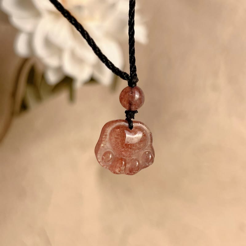 Nimara Ritual Strawberry Quartz Lovely Cat Paw Claw Healing Necklace Pendant