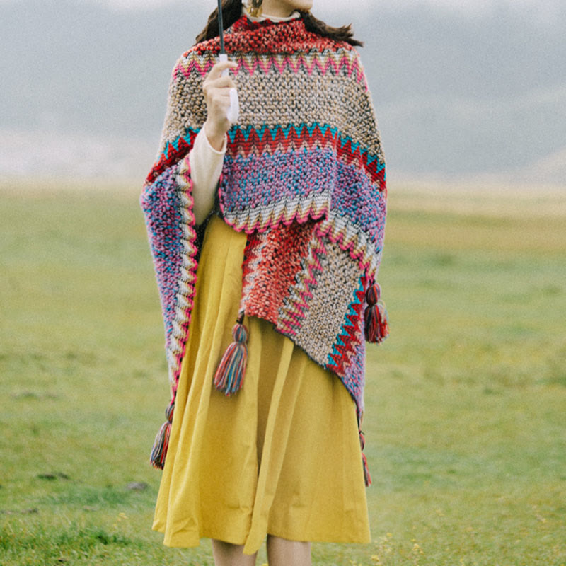 Nimara Ritual Tibetan Shawl Warm Cloak Tibetan Tassel Scarf